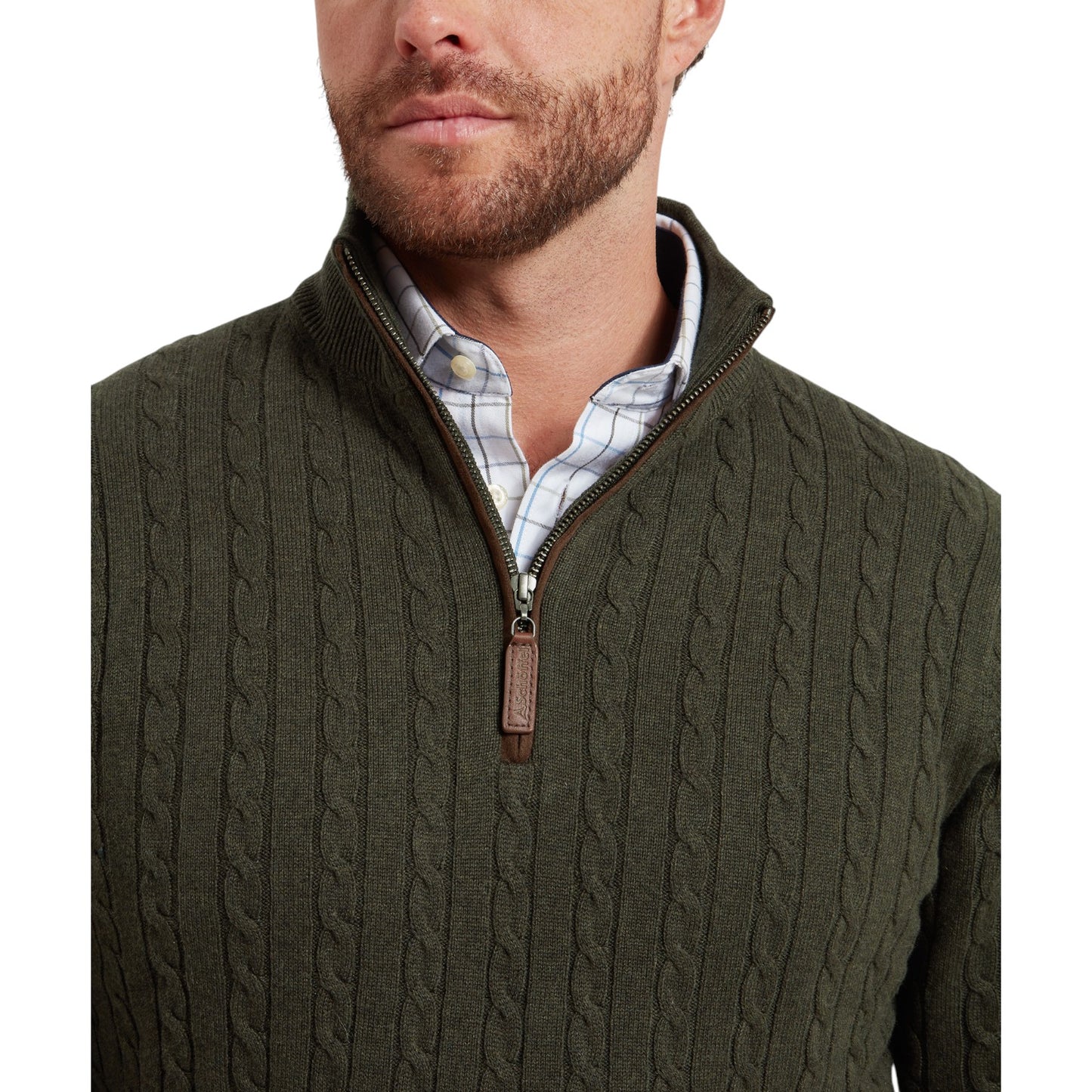Schoffel Calton Cotton Cashmere Cable 1/4 Zip Jumper Loden Green