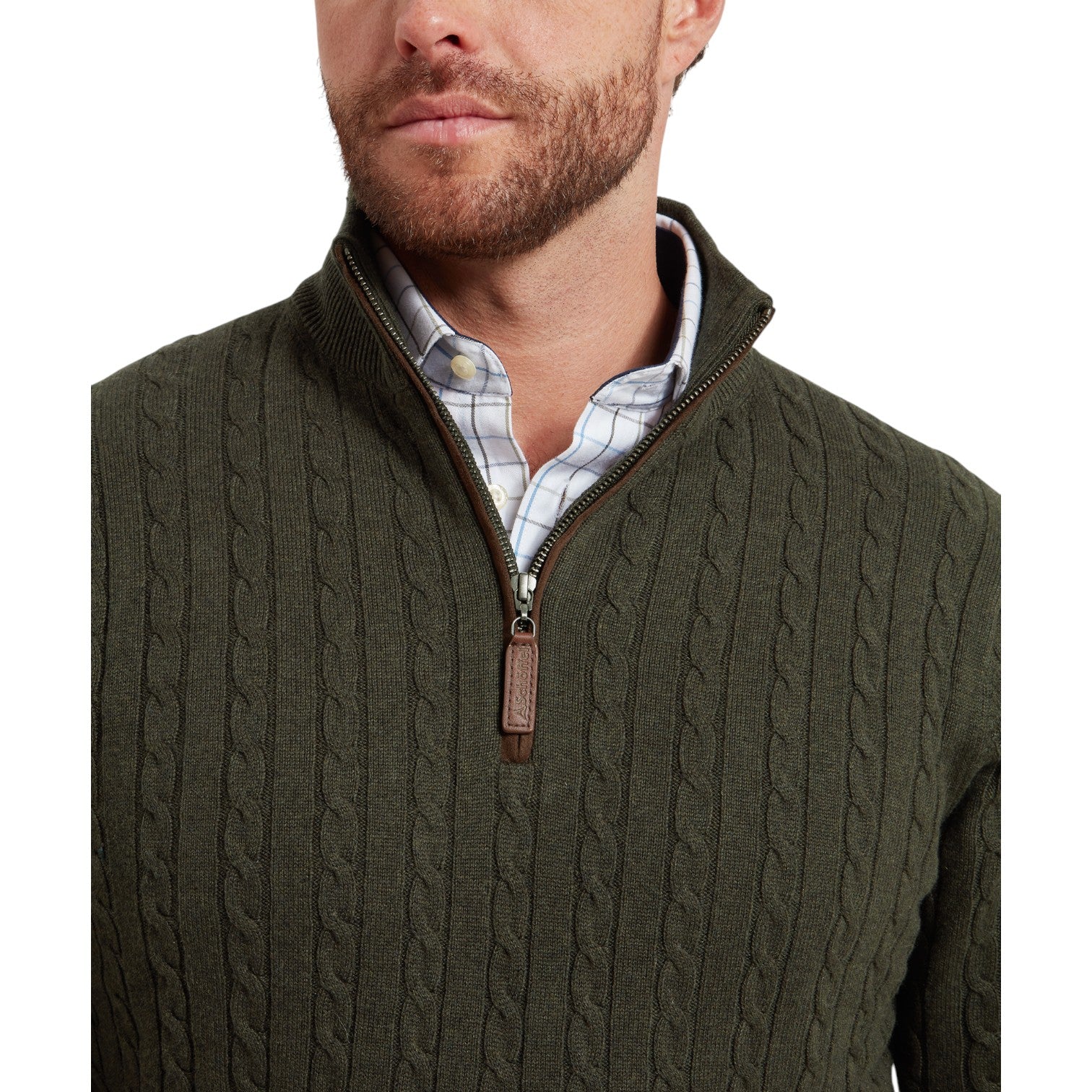 Schoffel Calton Cotton Cashmere Cable 1/4 Zip Jumper Loden Green