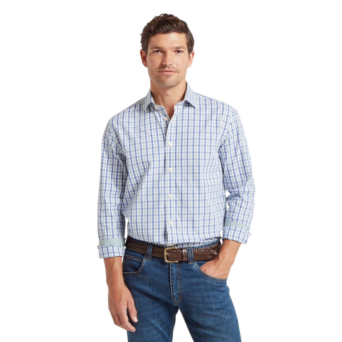 Schoffel Hebden Tailored Shirt Mist Blue/Vintage Indigo Check