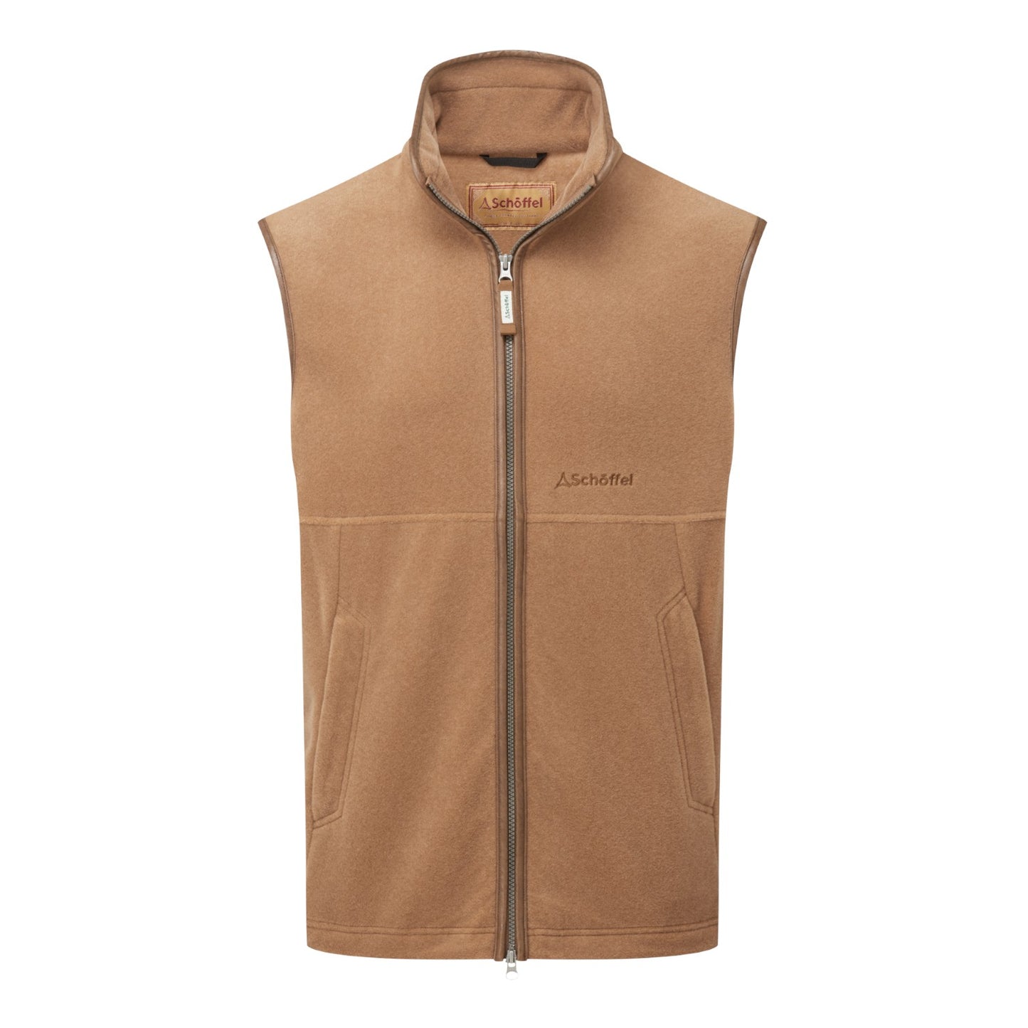 Brown vest with a brand logo on a white background