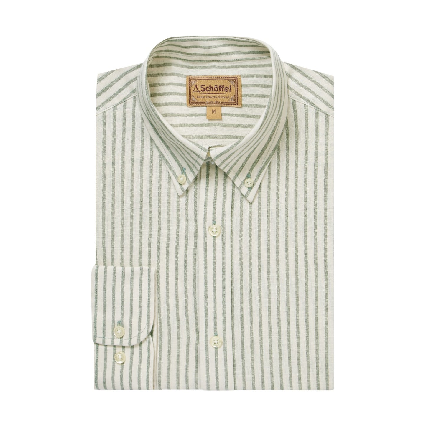Striped shirt with a brand label on a white background