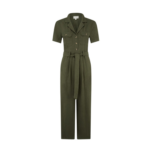 Green jumpsuit on a white background
