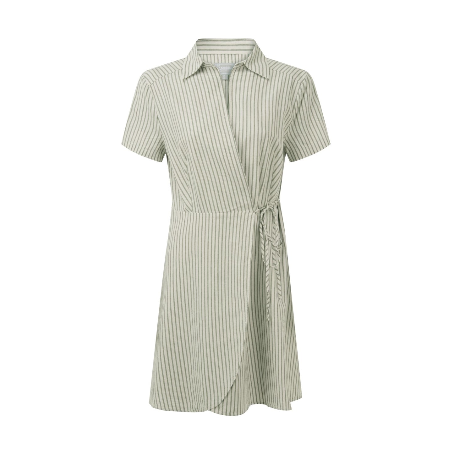 Green and white striped dress on a white background