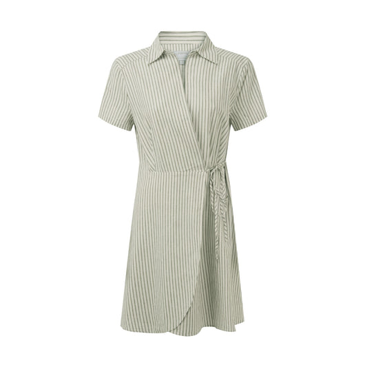 Green and white striped dress on a white background