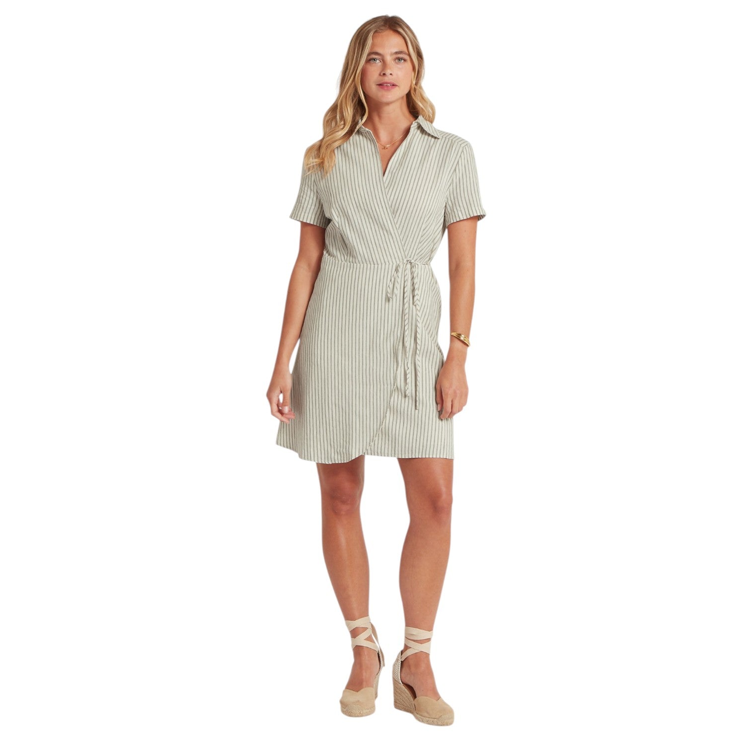 Schoffel Fleur Linen Dress Agave Green Stripe