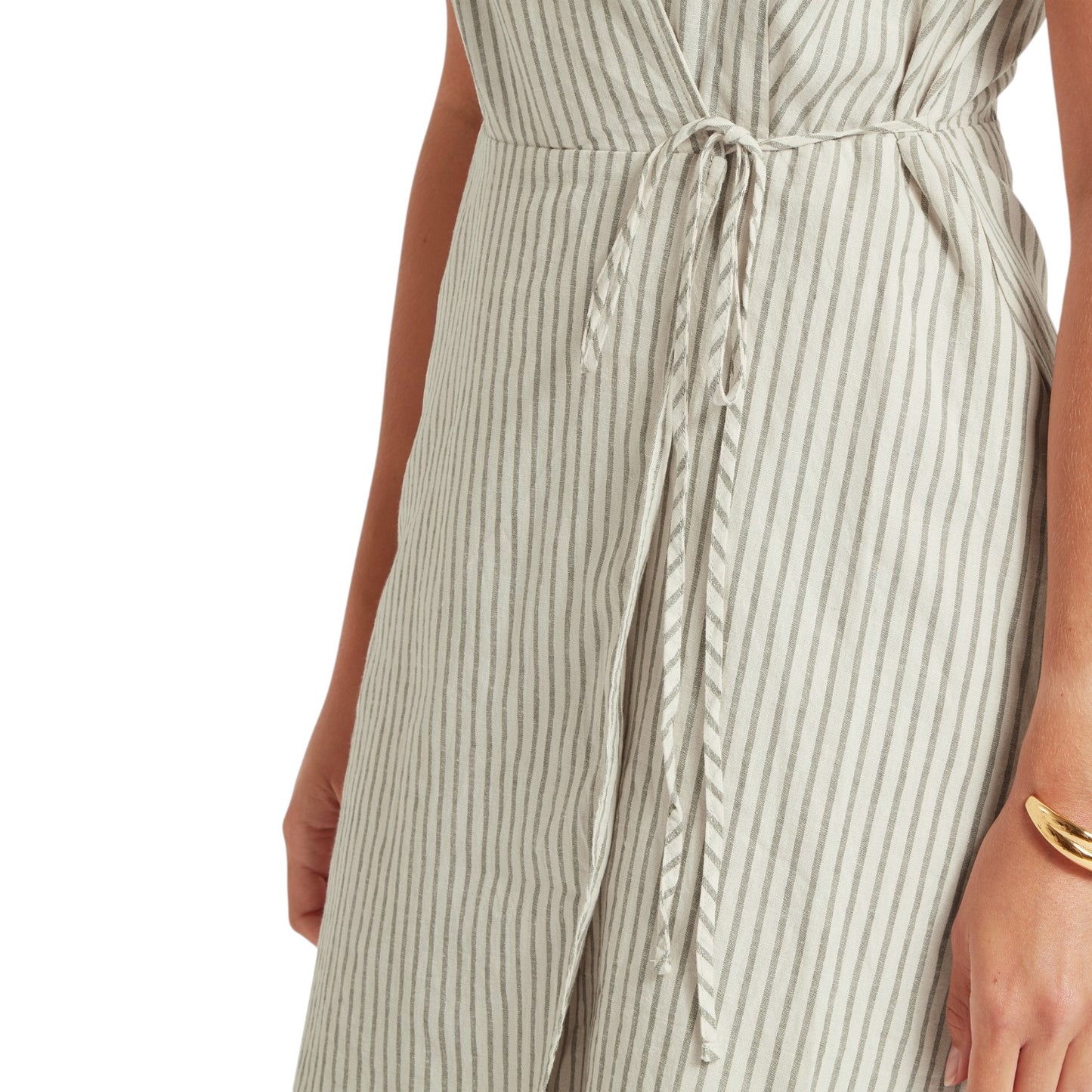Striped dress with a tie waist on a white background