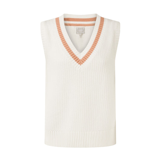White sweater vest with pink trim on a white background