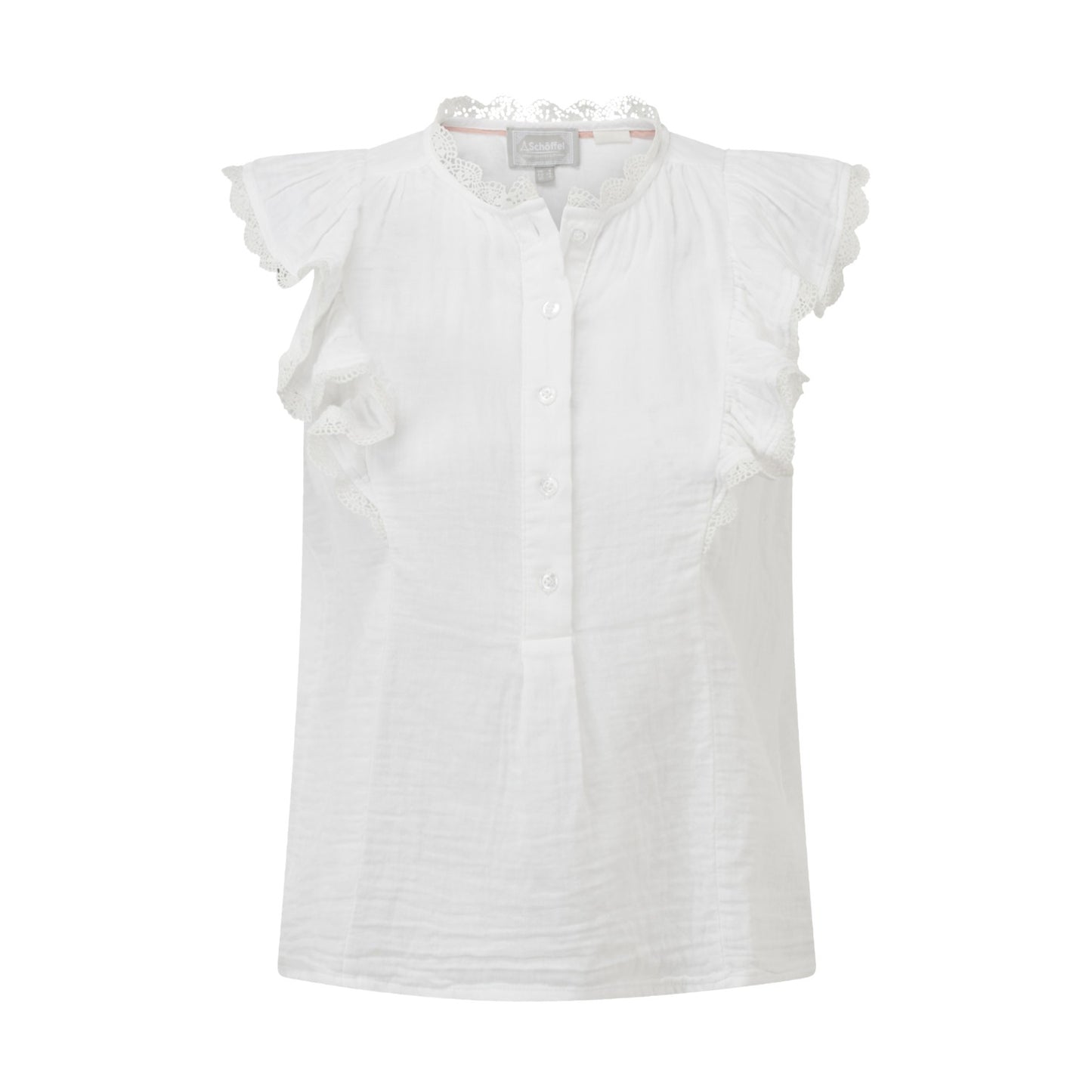 White blouse with ruffled sleeves on a white background