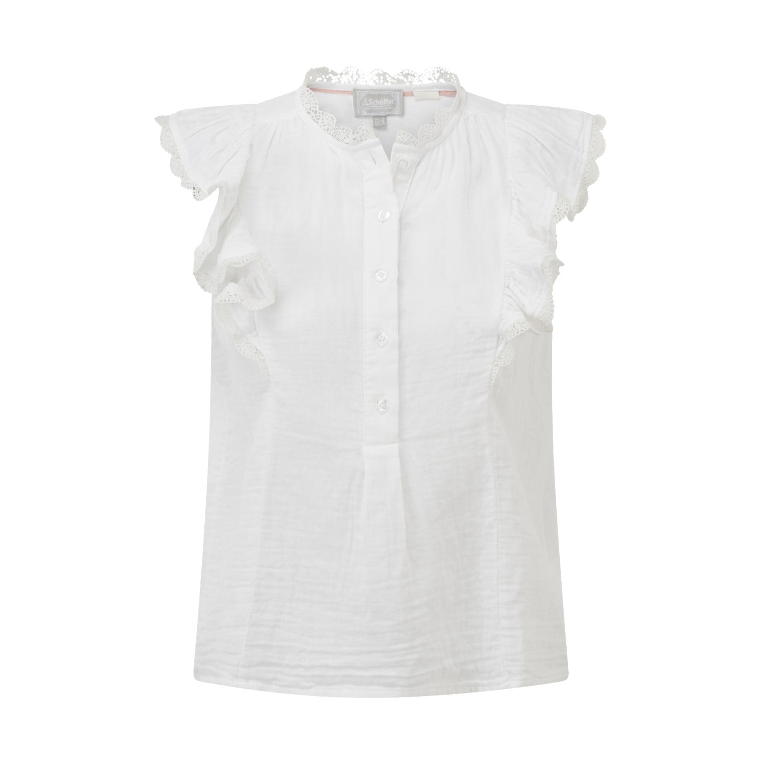 White blouse with ruffled sleeves on a white background