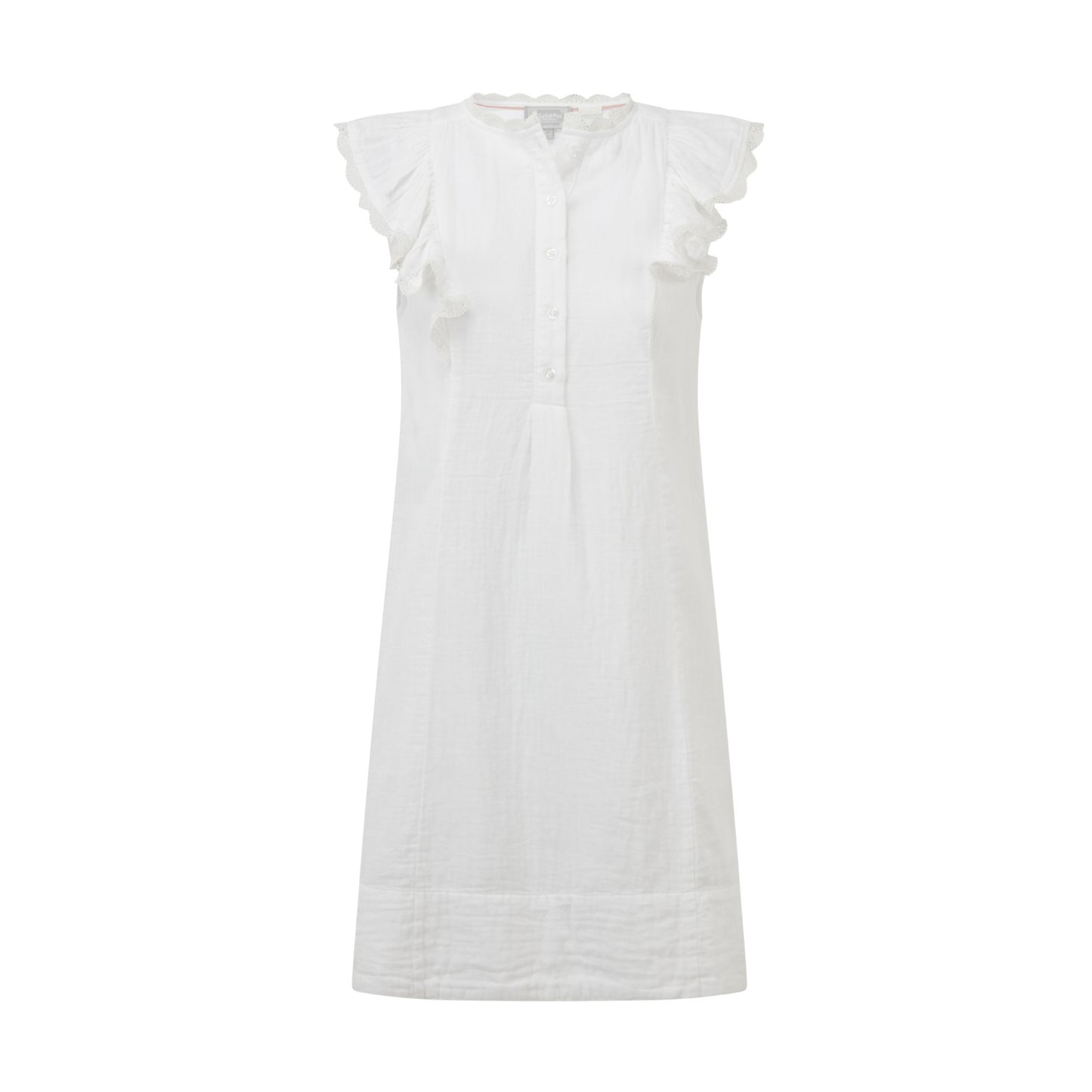 White dress with ruffled sleeves on a white background