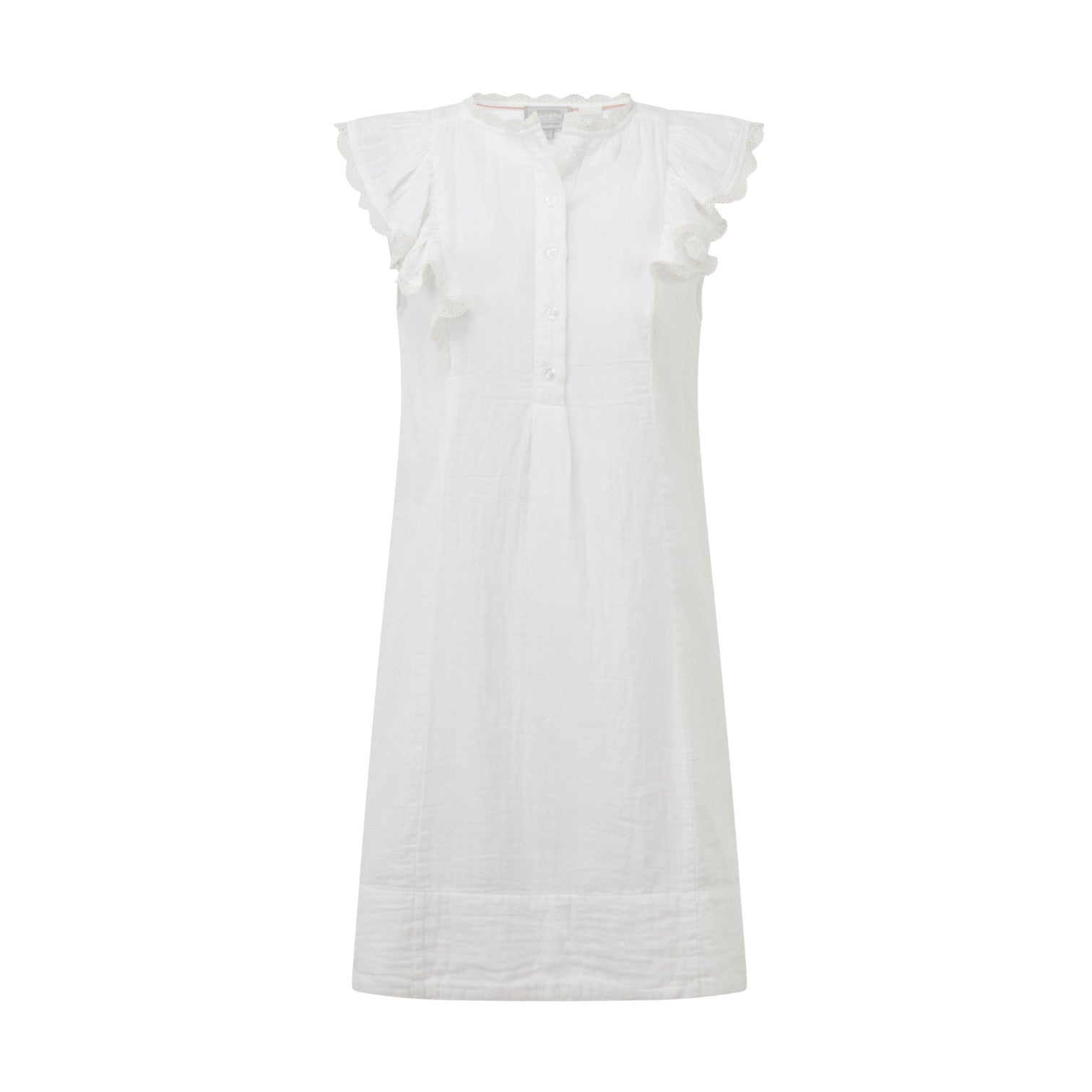 White dress with ruffled sleeves on a white background
