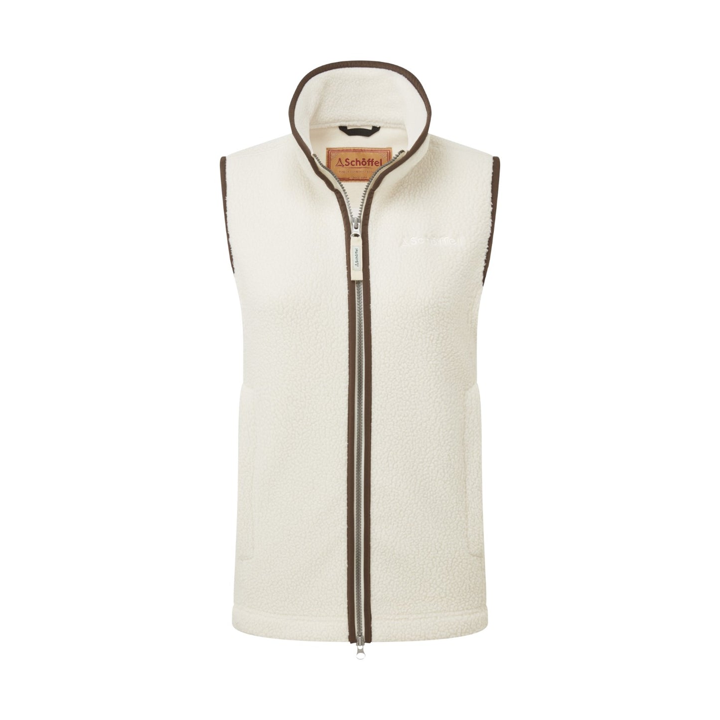 White vest with brown zipper on a white background