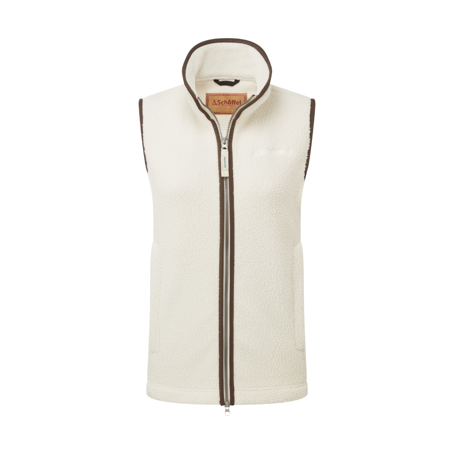 White vest with brown zipper on a white background