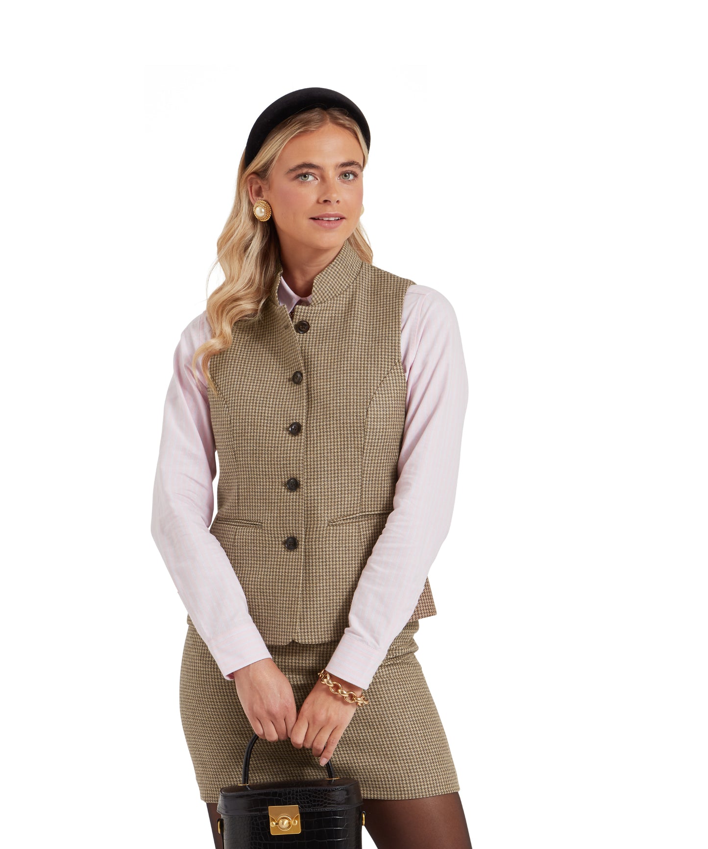 Schoffel Millport Tweed Nehru Waistcoat Houndstooth Tweed