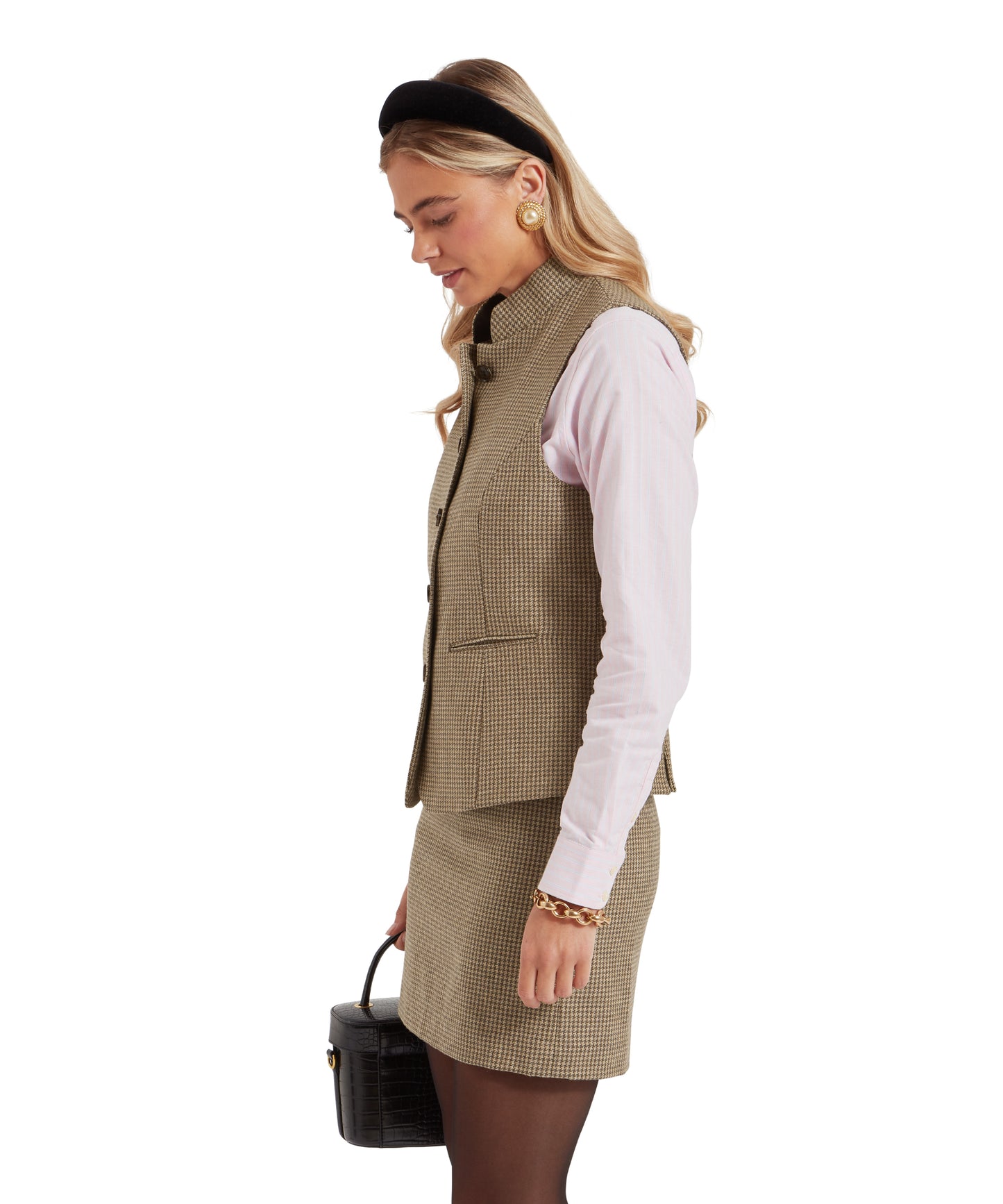 Schoffel Millport Tweed Nehru Waistcoat Houndstooth Tweed