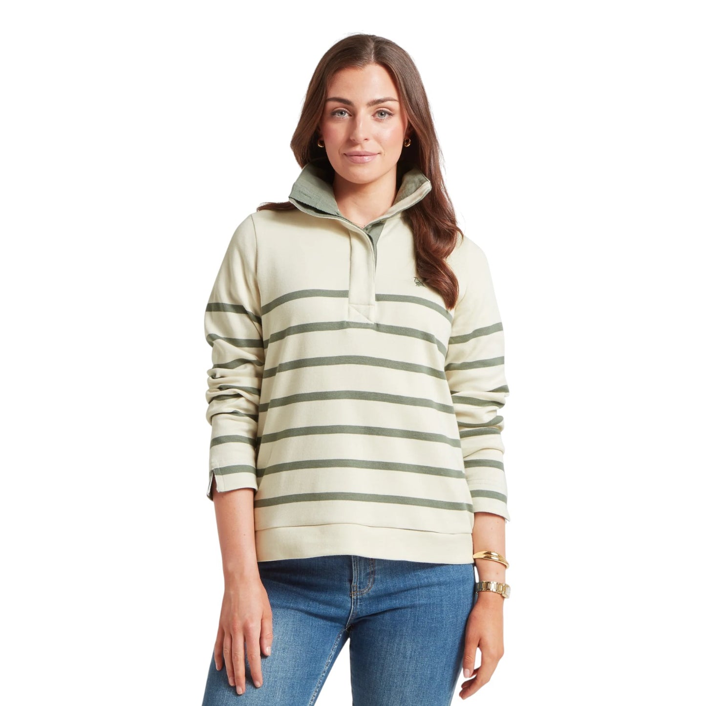Schoffel Sandown Sweatshirt Pale Stone/Agave Green Stripe