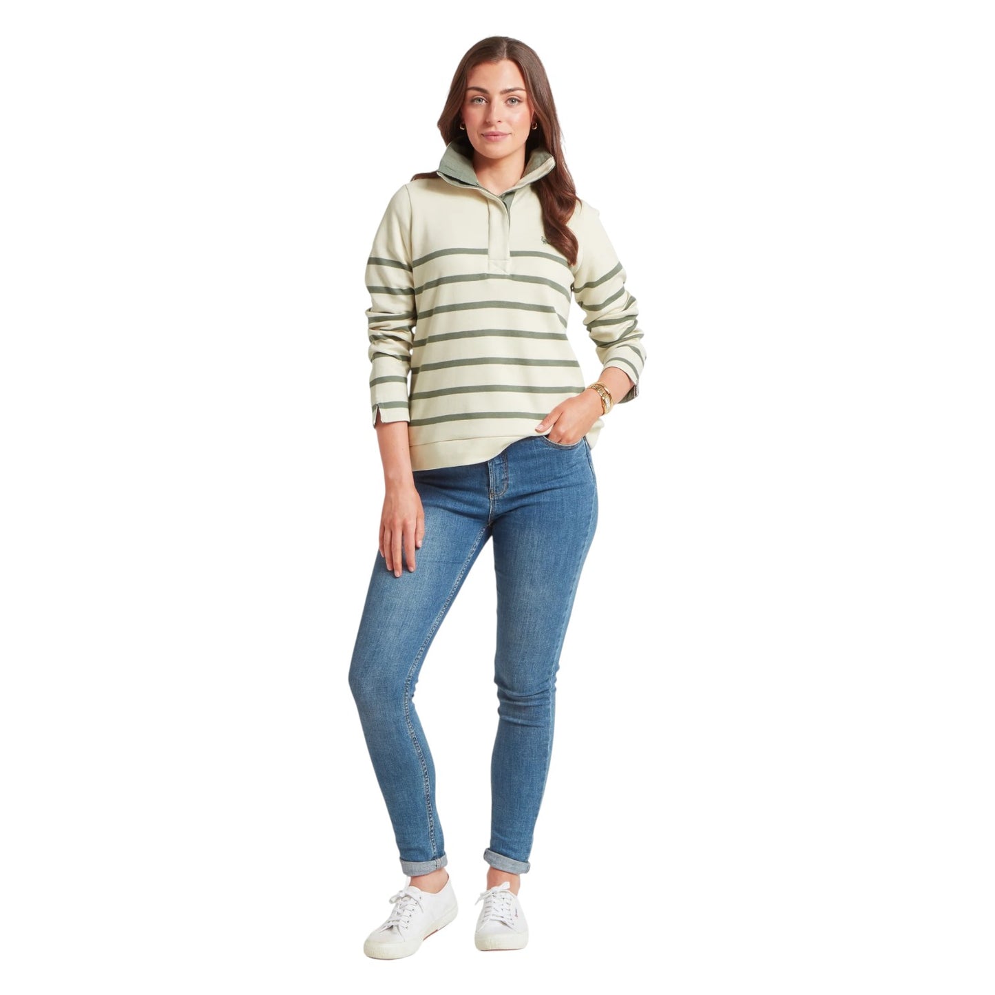 Schoffel Sandown Sweatshirt Pale Stone/Agave Green Stripe