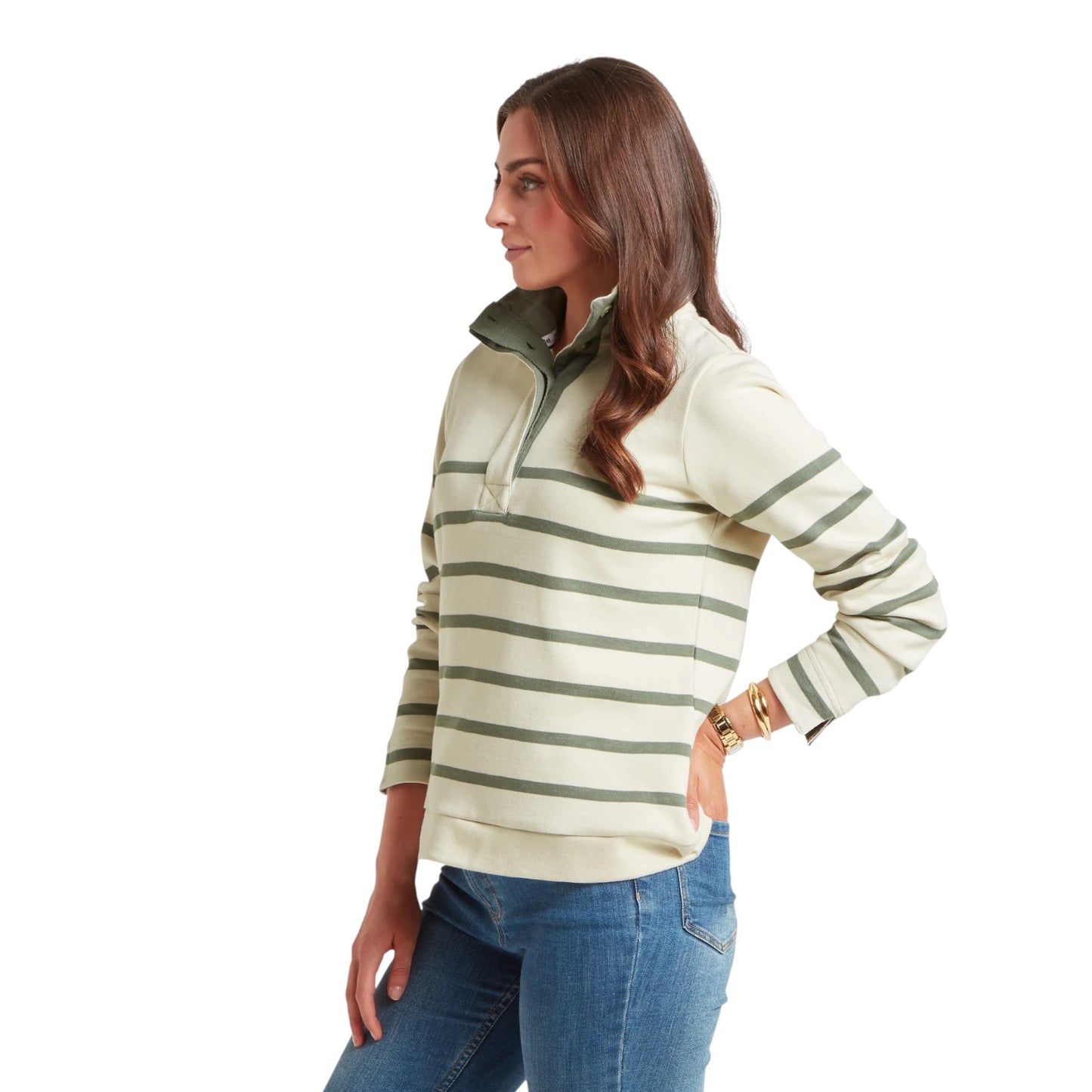 Schoffel Sandown Sweatshirt Pale Stone/Agave Green Stripe