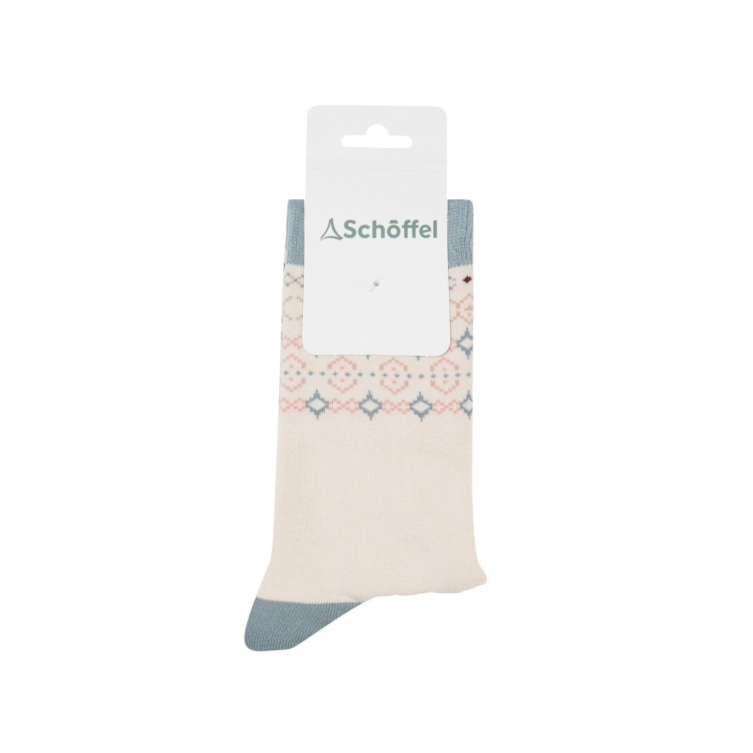Beige sock with blue accents on a white background, featuring Schöffel branding.