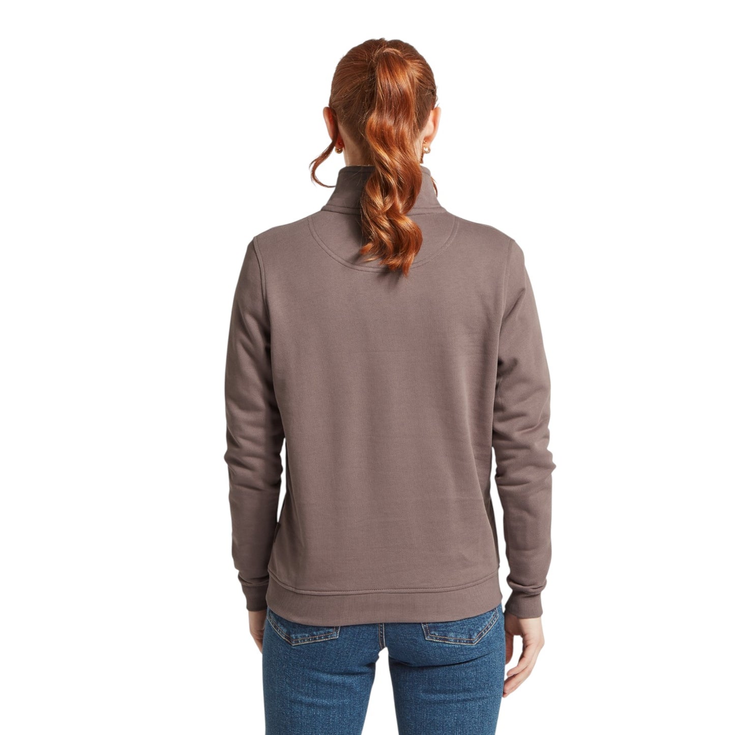 Person wearing a brown jacket on a white background