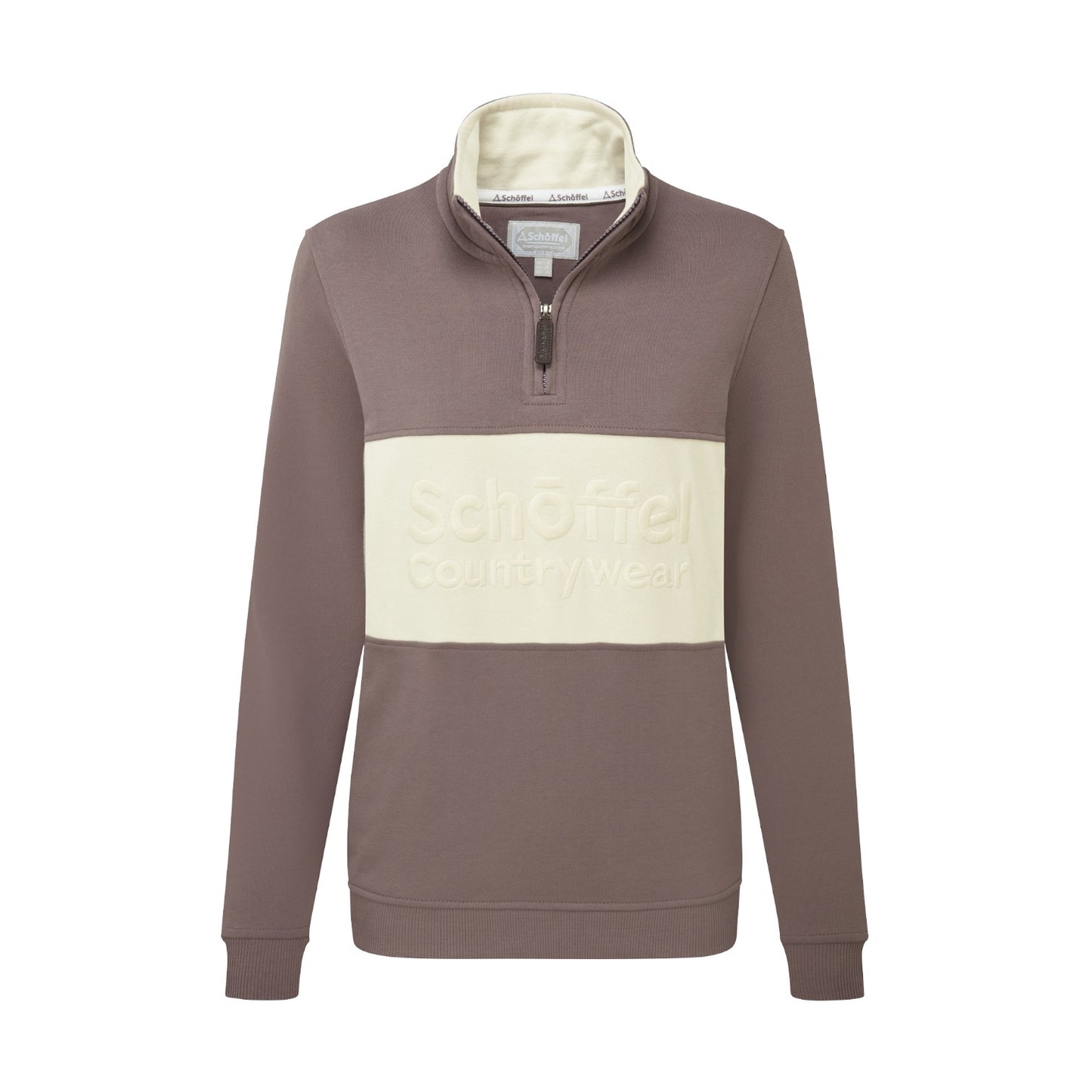 Brown and beige pullover with a visible brand logo on a white background