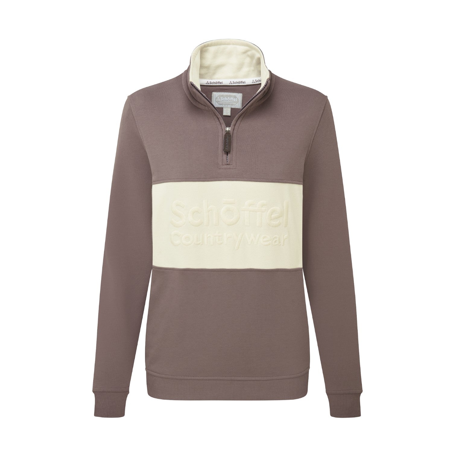 Brown and beige pullover with a visible brand logo on a white background