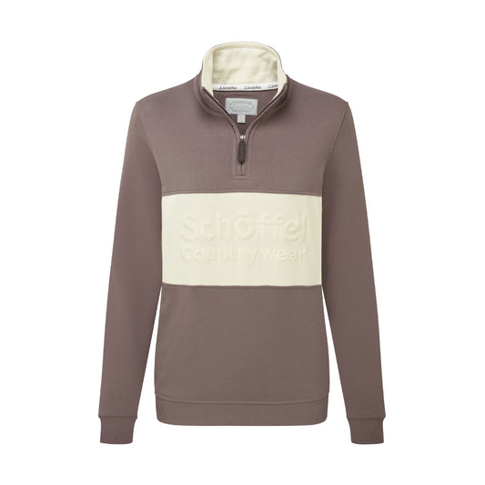 Brown and beige pullover with a visible brand logo on a white background