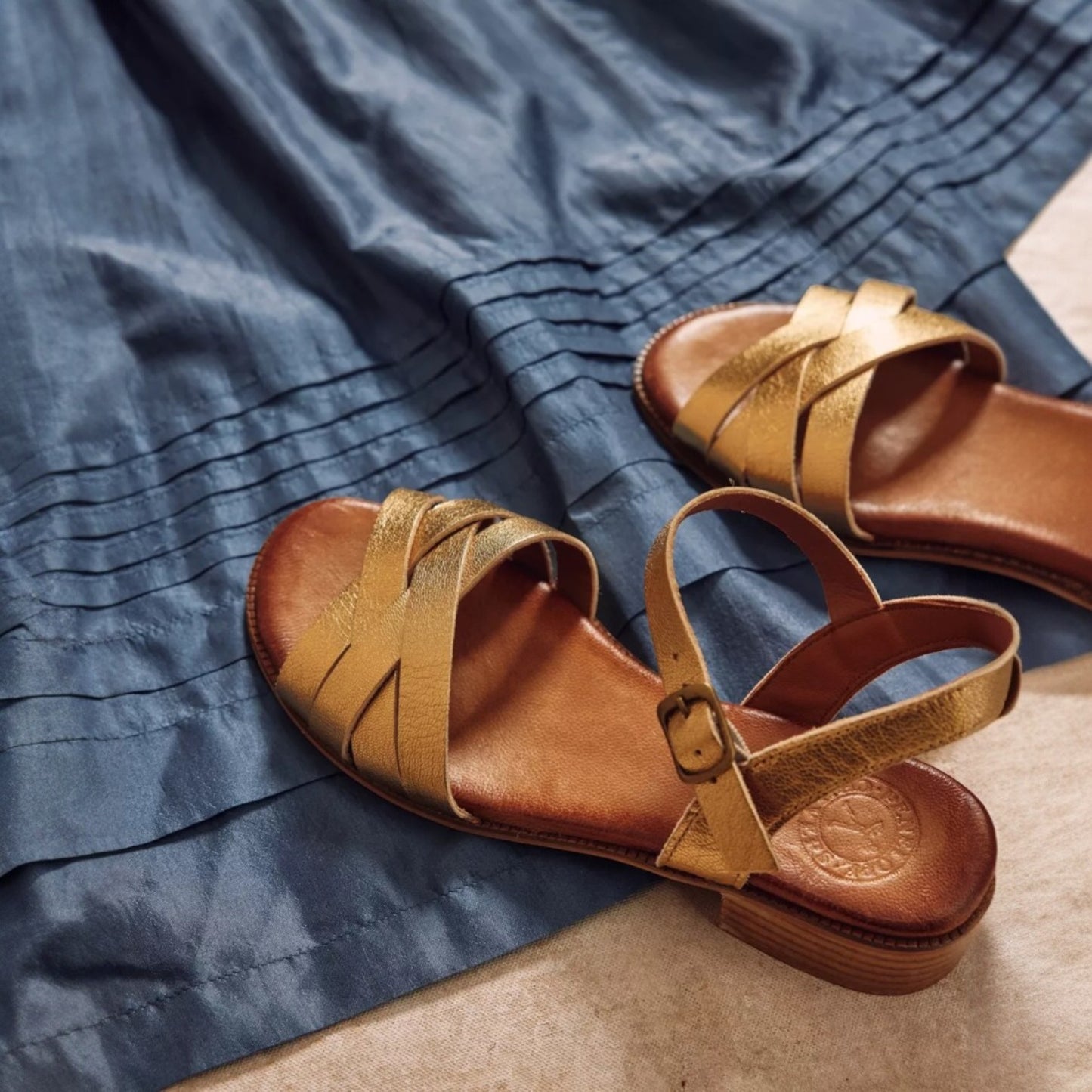 Penelope Chilvers Heeled Shepherdess Metallic Leather Sandal Gold