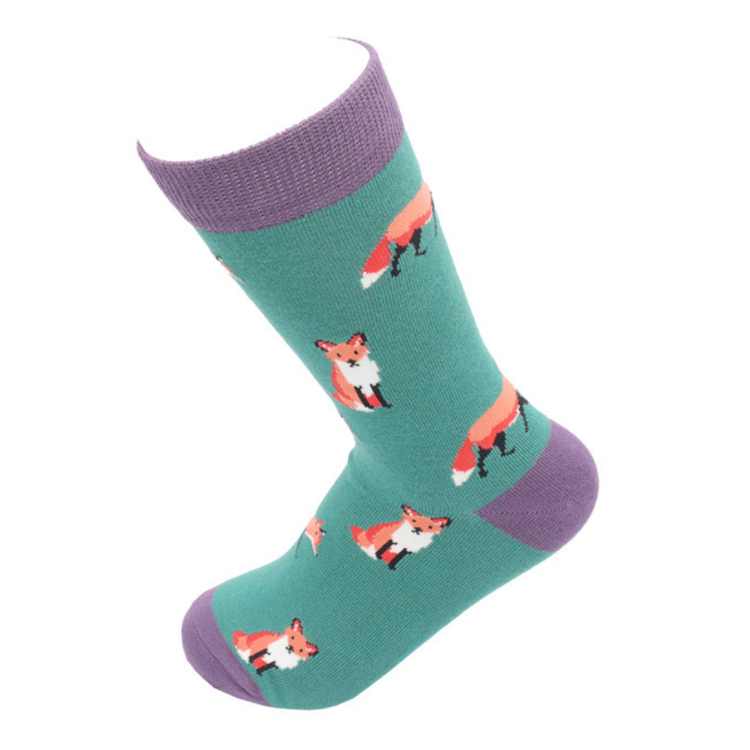 Miss Sparrow Foxes Dark Green Socks