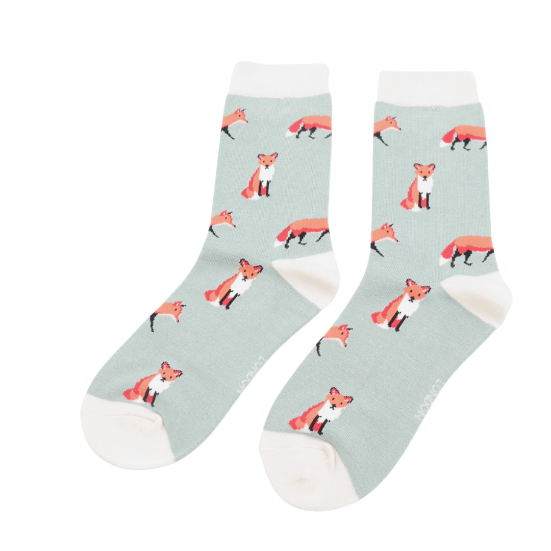 Miss Sparrow Foxes Socks Duck Egg