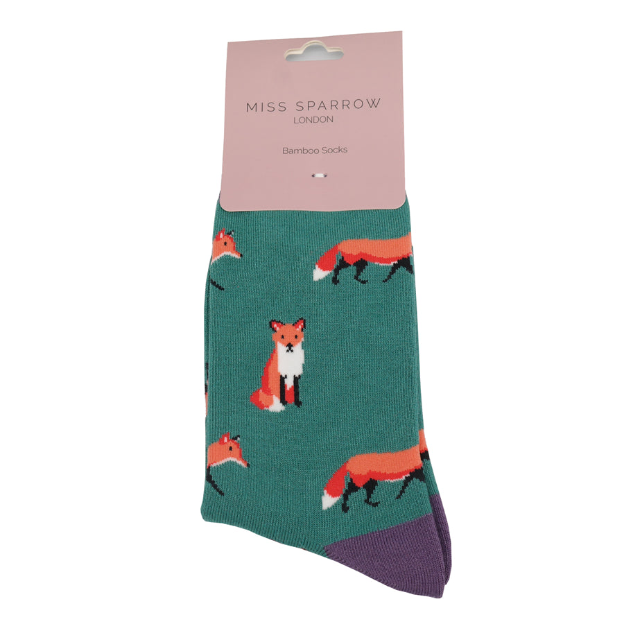 Miss Sparrow Foxes Dark Green Socks