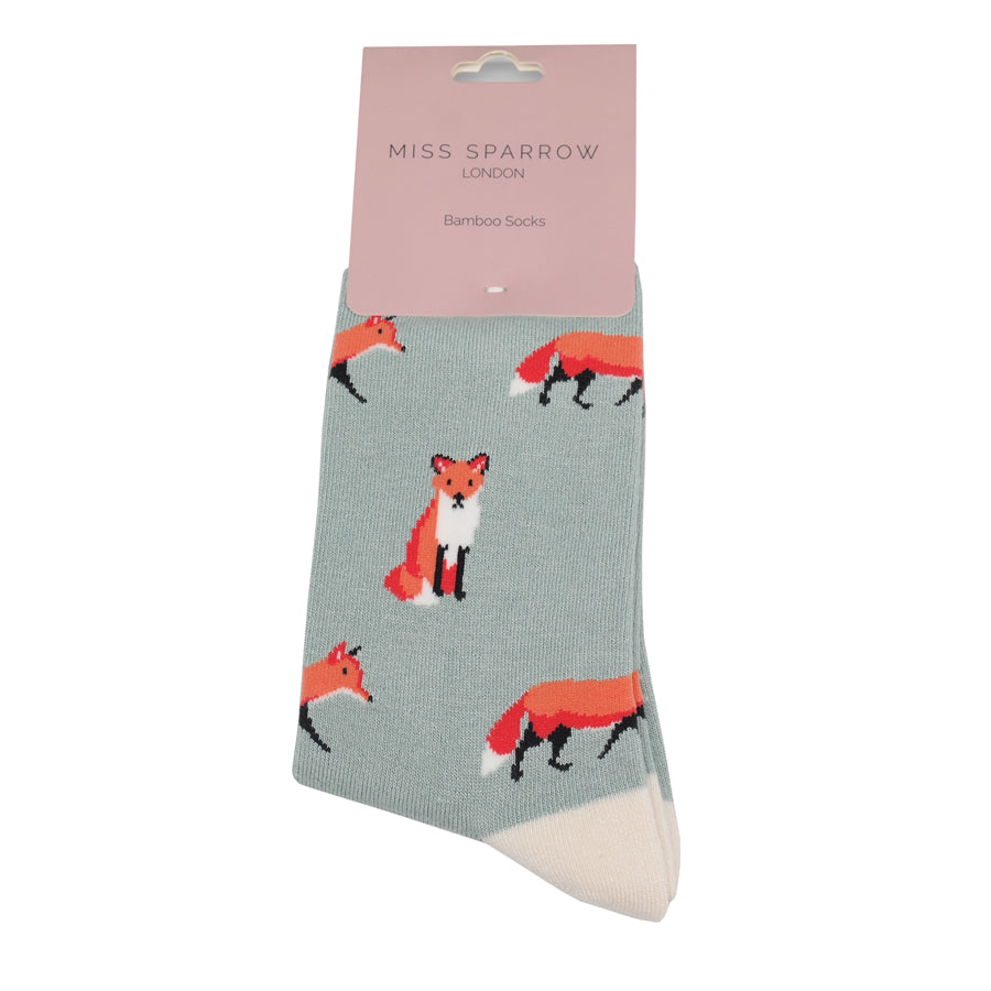 Miss Sparrow Foxes Socks Duck Egg