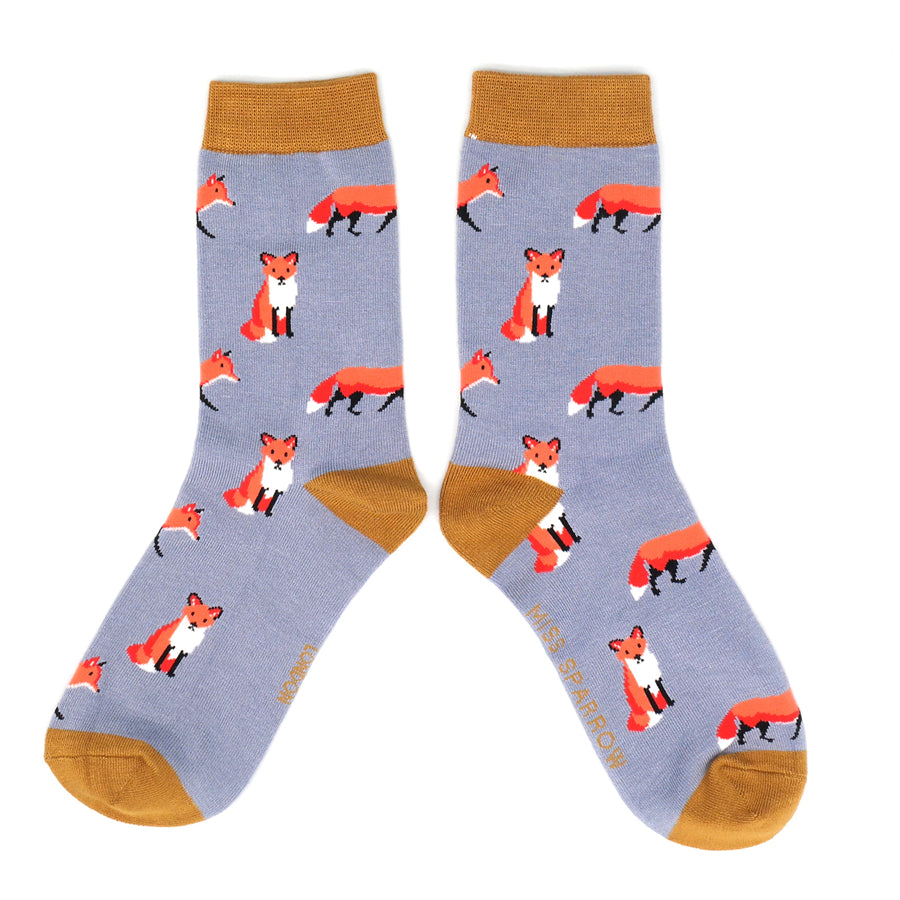 Miss Sparrow Foxes Socks Powder Blue