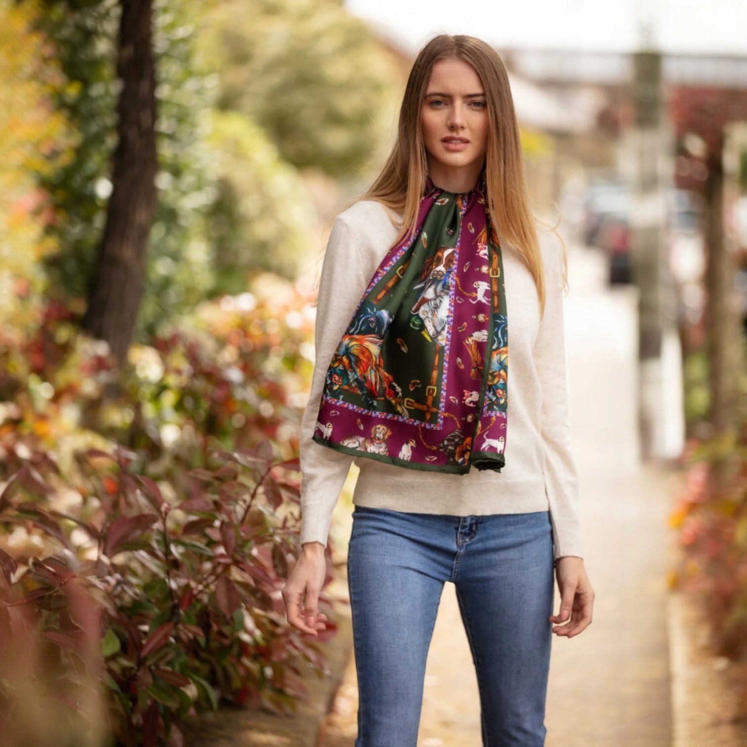 Clare Haggas It's A Dog's Life Hunter Green & Oxblood Classic Silk Scarf