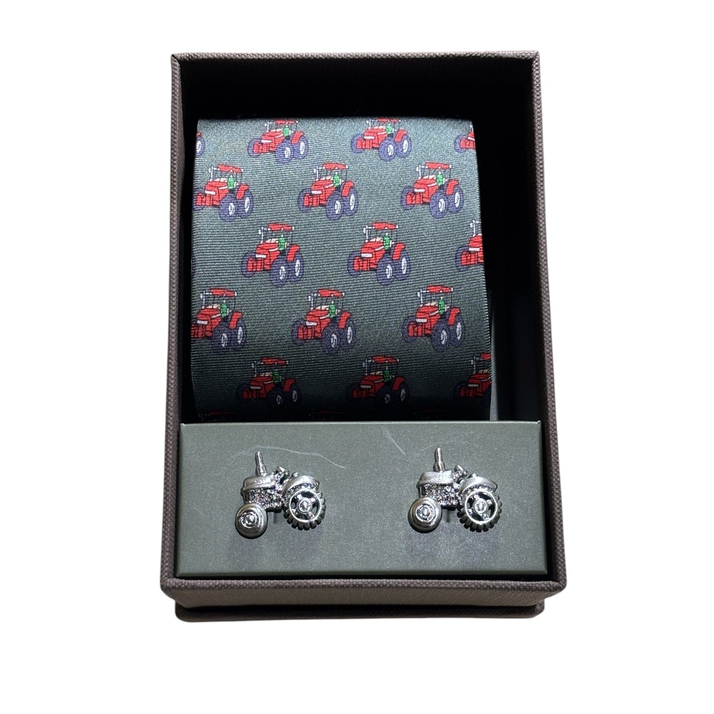 Soprano Red Tractors on Green Ground Cufflink Set