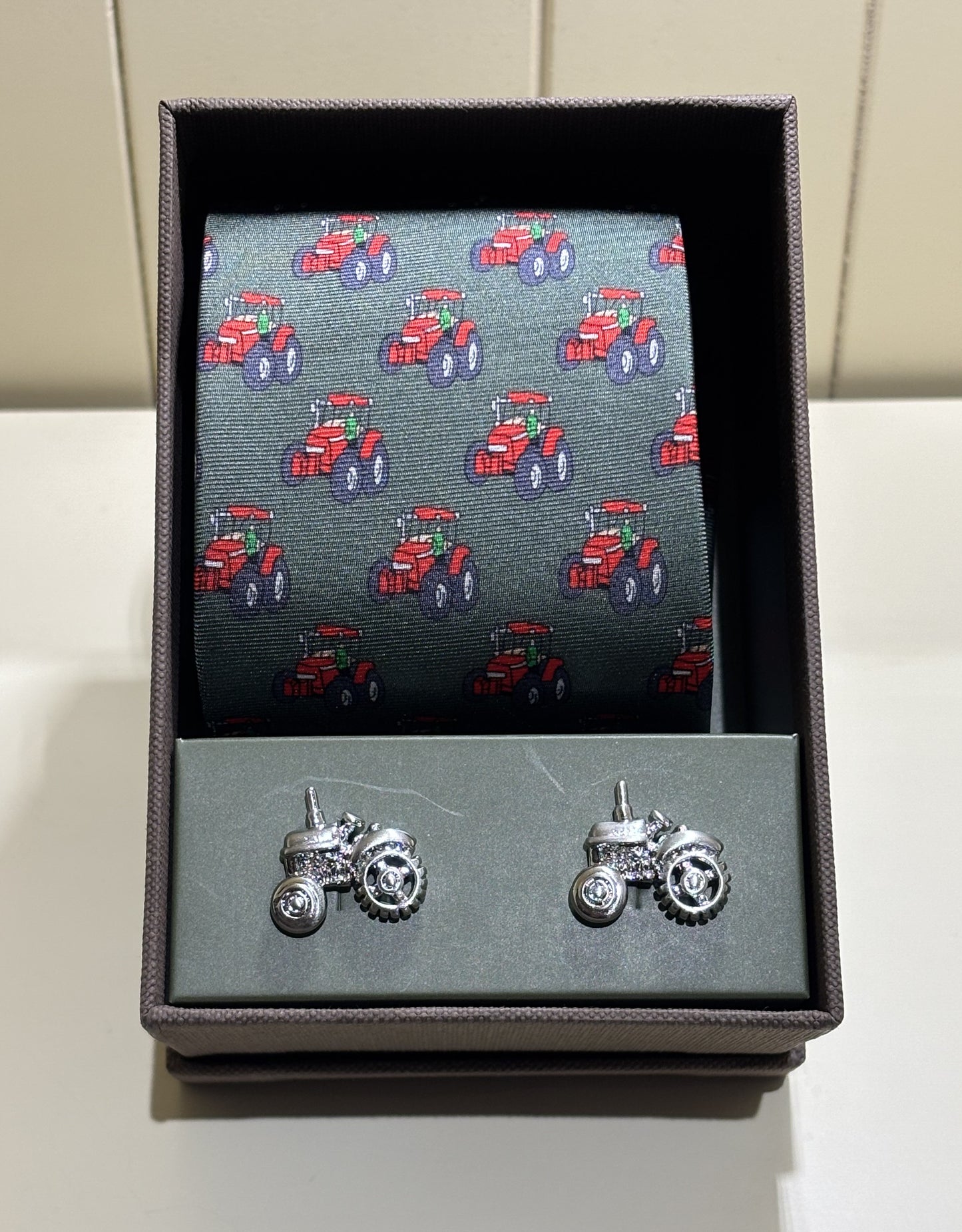 Soprano Red Tractors on Green Ground Cufflink Set