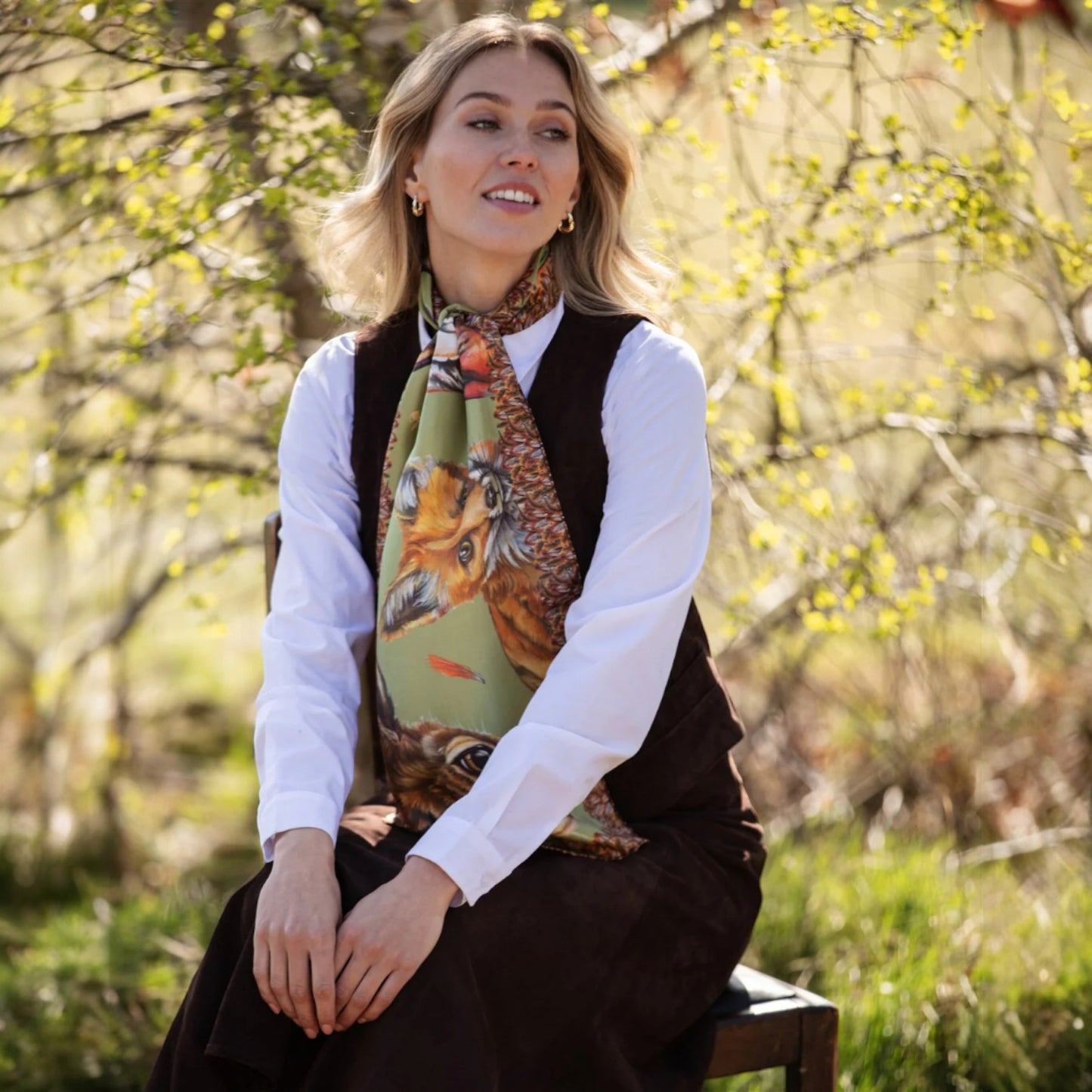 Clare Haggas A Head Of The Game Fern Green Classic Silk Scarf