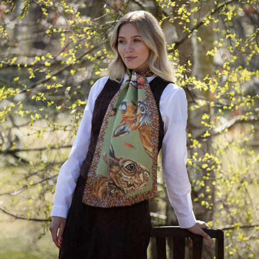 Clare Haggas A Head Of The Game Fern Green Classic Silk Scarf