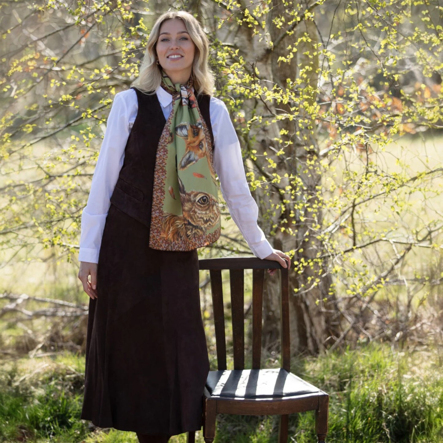 Clare Haggas A Head Of The Game Fern Green Classic Silk Scarf