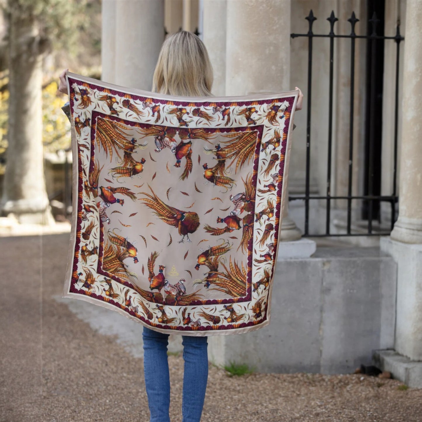 Clare Haggas George & Friends Toffee Large Square Silk Scarf