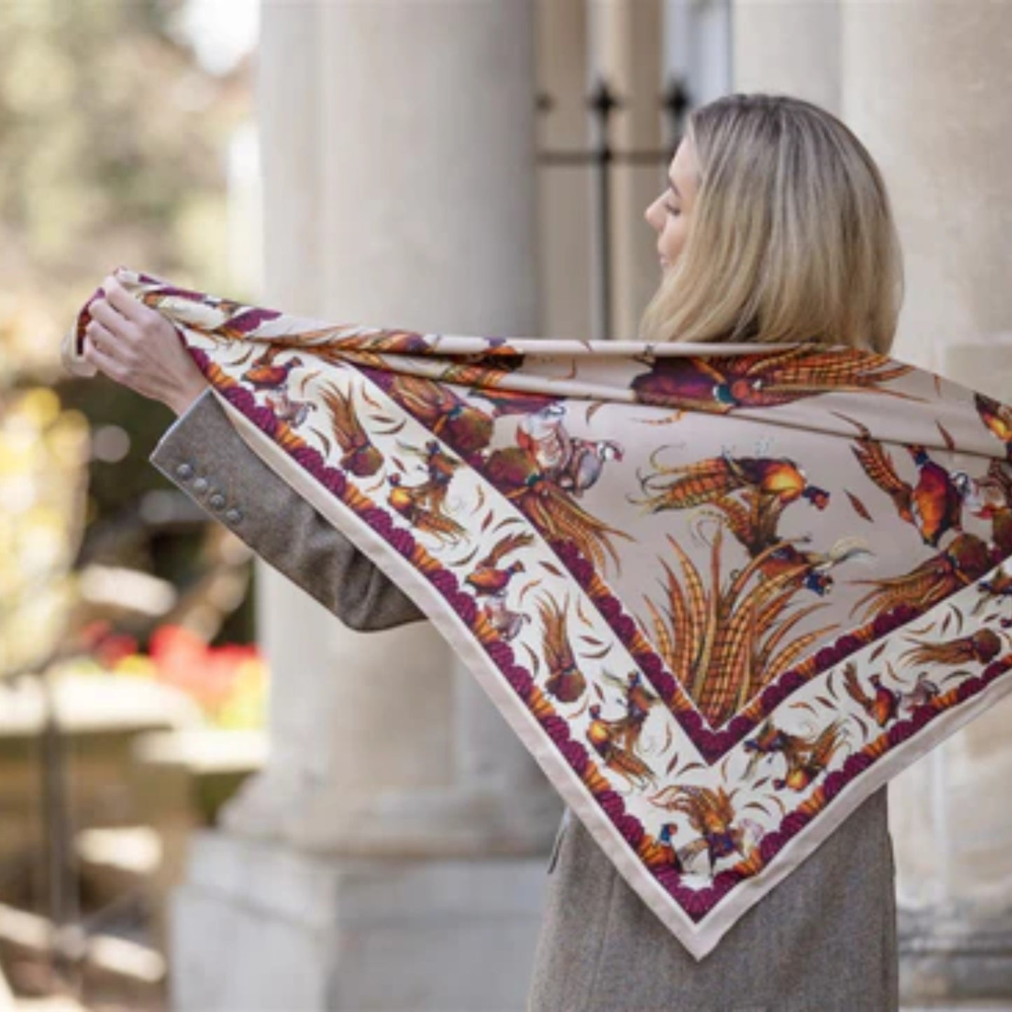 Clare Haggas George & Friends Toffee Large Square Silk Scarf