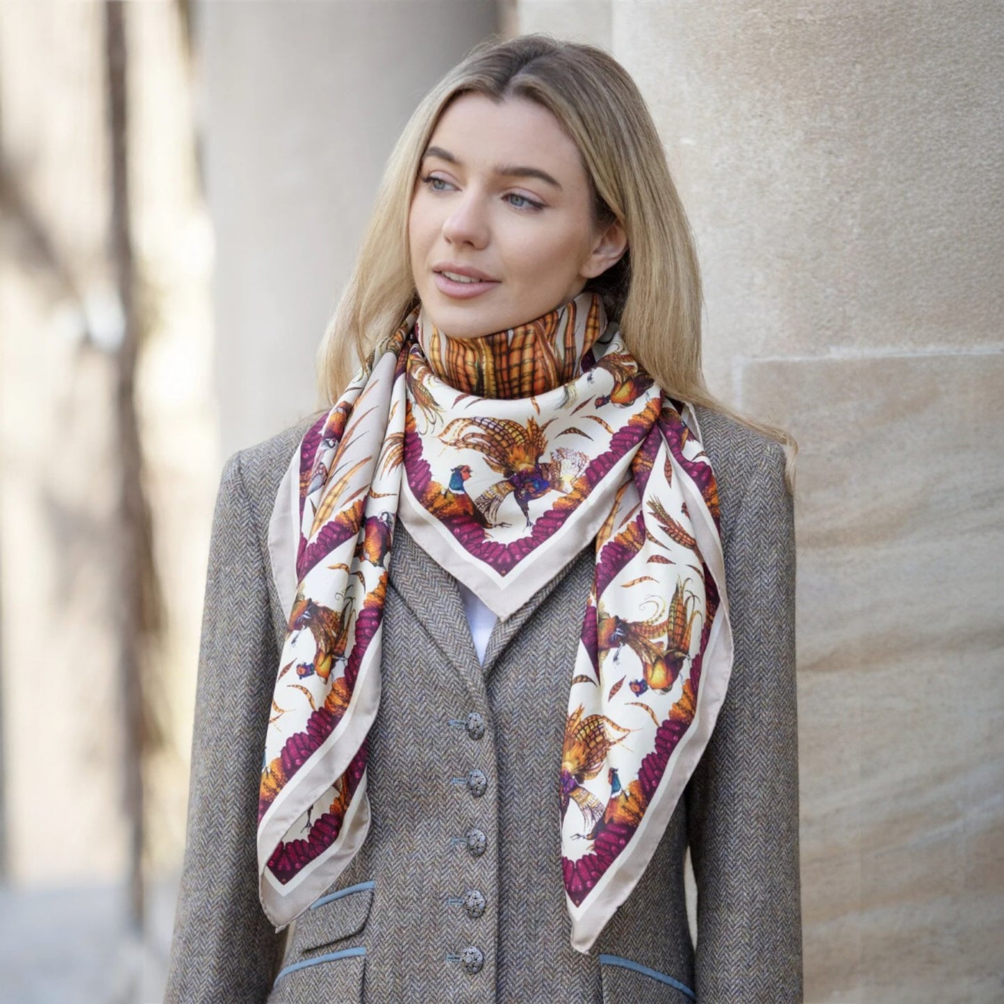 Clare Haggas George & Friends Toffee Large Square Silk Scarf