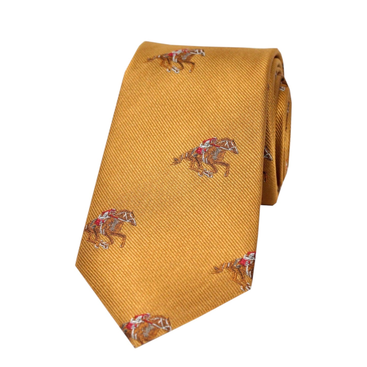 Soprano Jockeys And Horses On Light Gold Ground Silk Tie