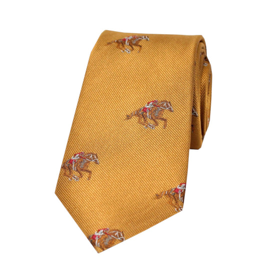 Soprano Jockeys And Horses On Light Gold Ground Silk Tie