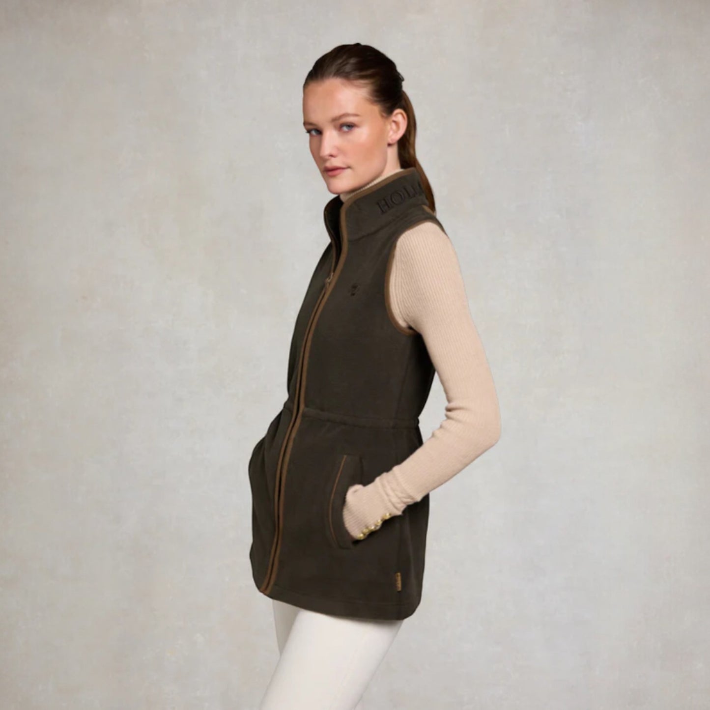 Holland Cooper Country Longline Fleece Gilet Khaki