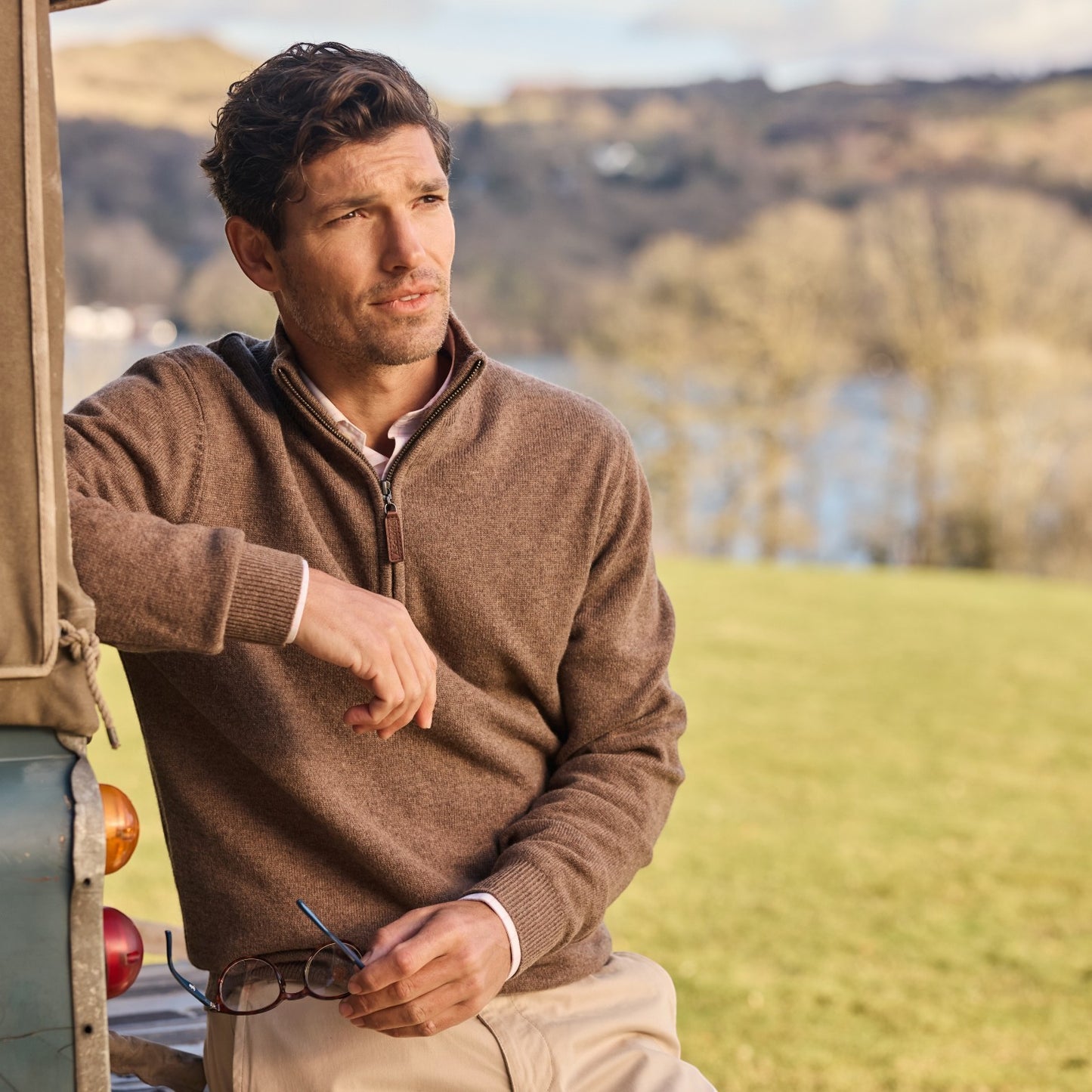 Schoffel Lewis Lambswool 1/4 Zip Jumper Mushroom