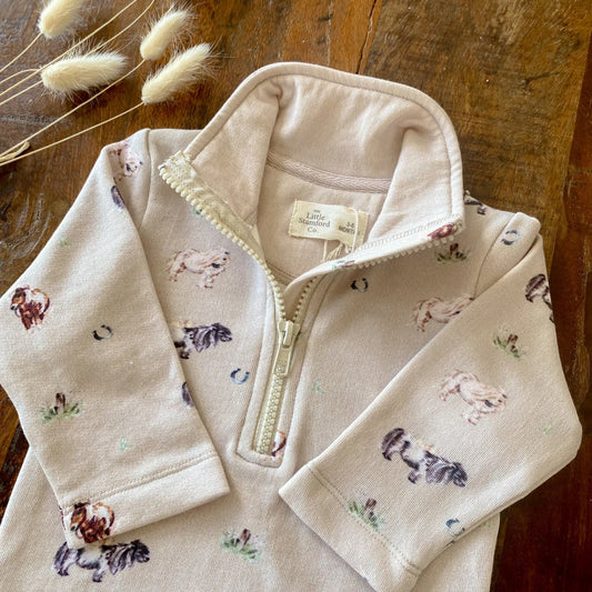 The Little Stamford Co. Organic Cotton Half Zip Sweatshirt Pony