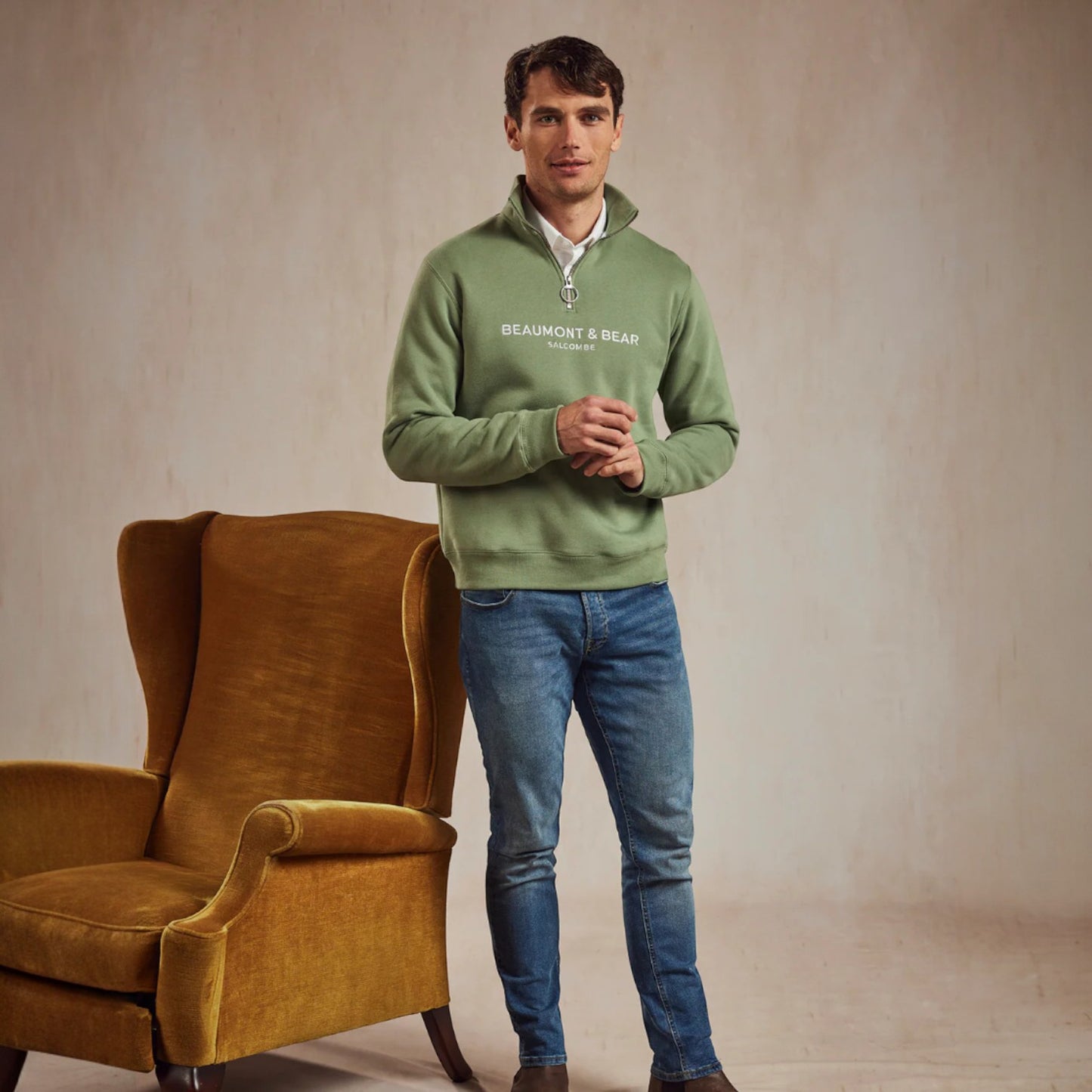 Beaumont & Bear Kingswear Unisex Quarter Zip Sweatshirt Village Green