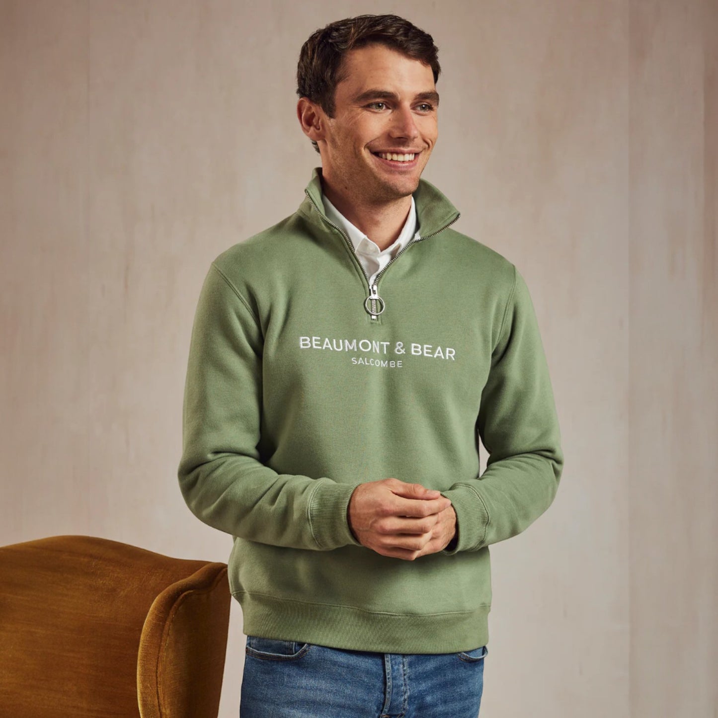 Beaumont & Bear Kingswear Unisex Quarter Zip Sweatshirt Village Green