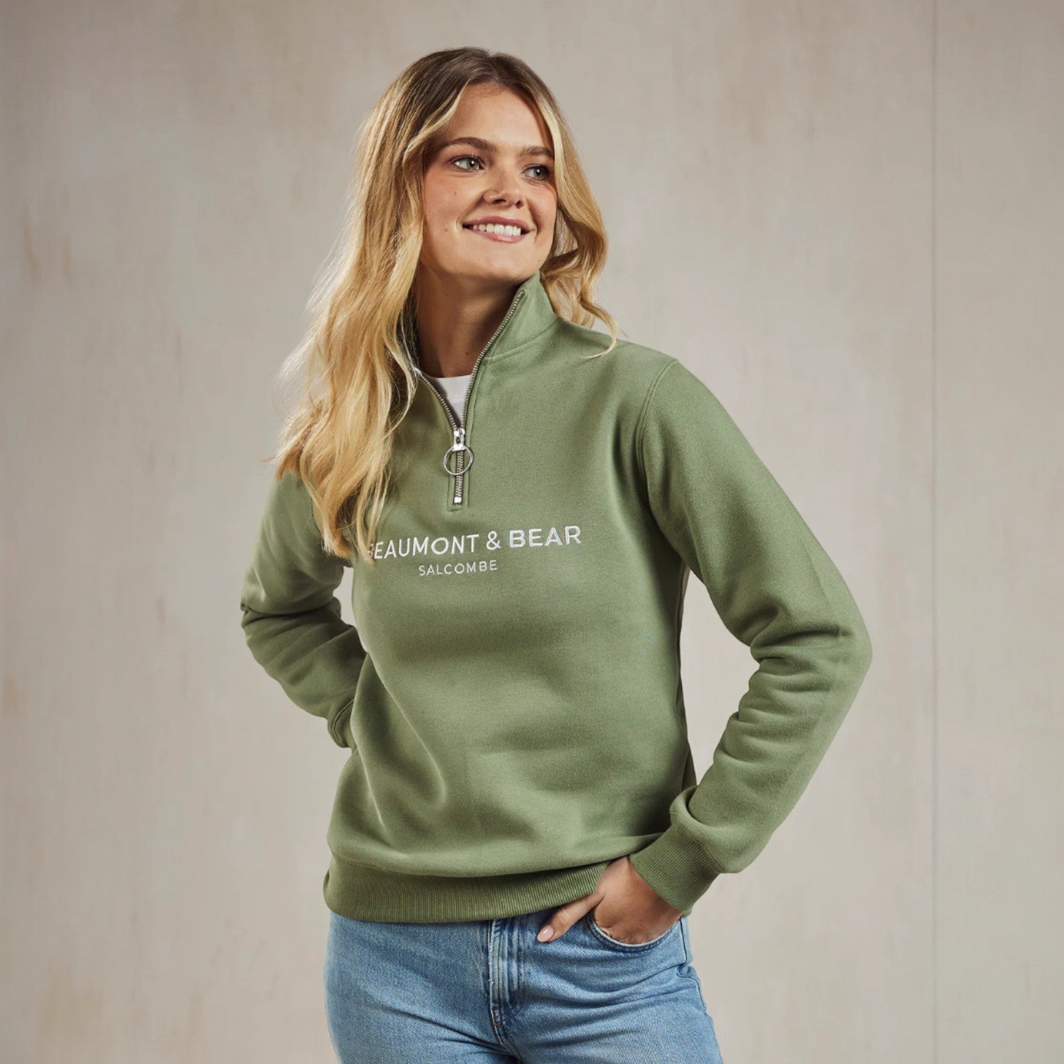 Beaumont & Bear Kingswear Unisex Quarter Zip Sweatshirt Village Green